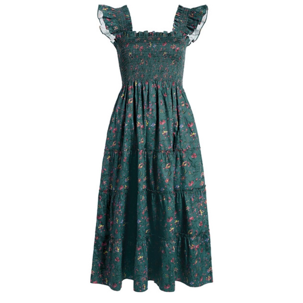 Hill House Green Floral Tiered Midi Dress - Picture 3 of 4